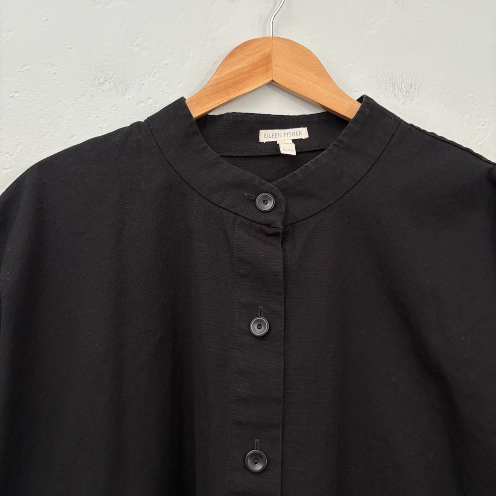 Eileen Fisher Organic Cotton Jacket Women Size XL Black Button Up No Collar - Picture 2 of 11